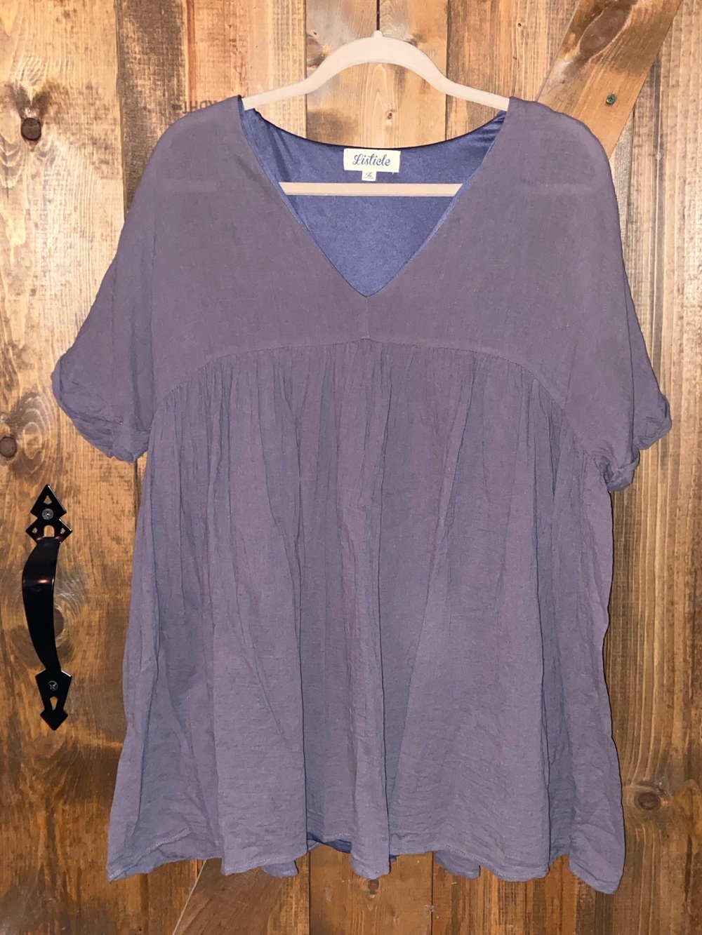 Listicle Dusty Purple/Gray V-Neck Oversized Babydoll Dress